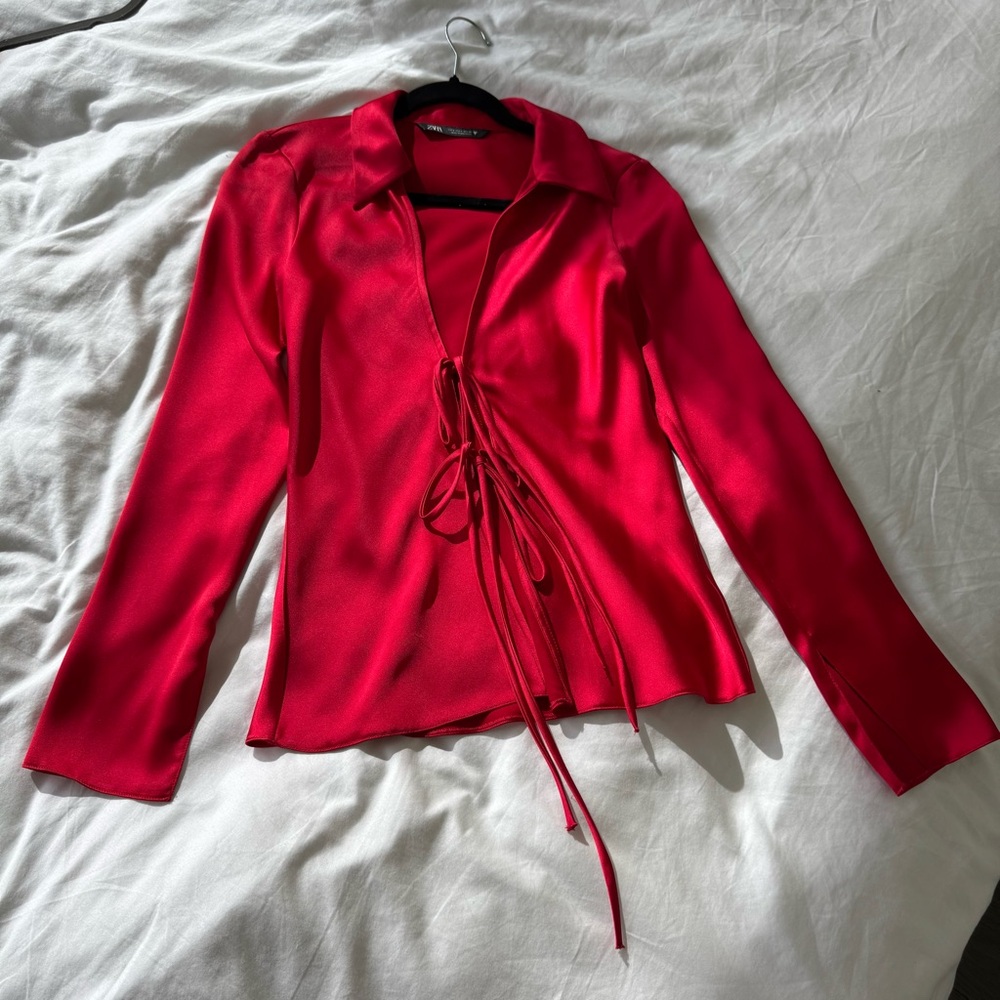 Red Tie-Front Blouse